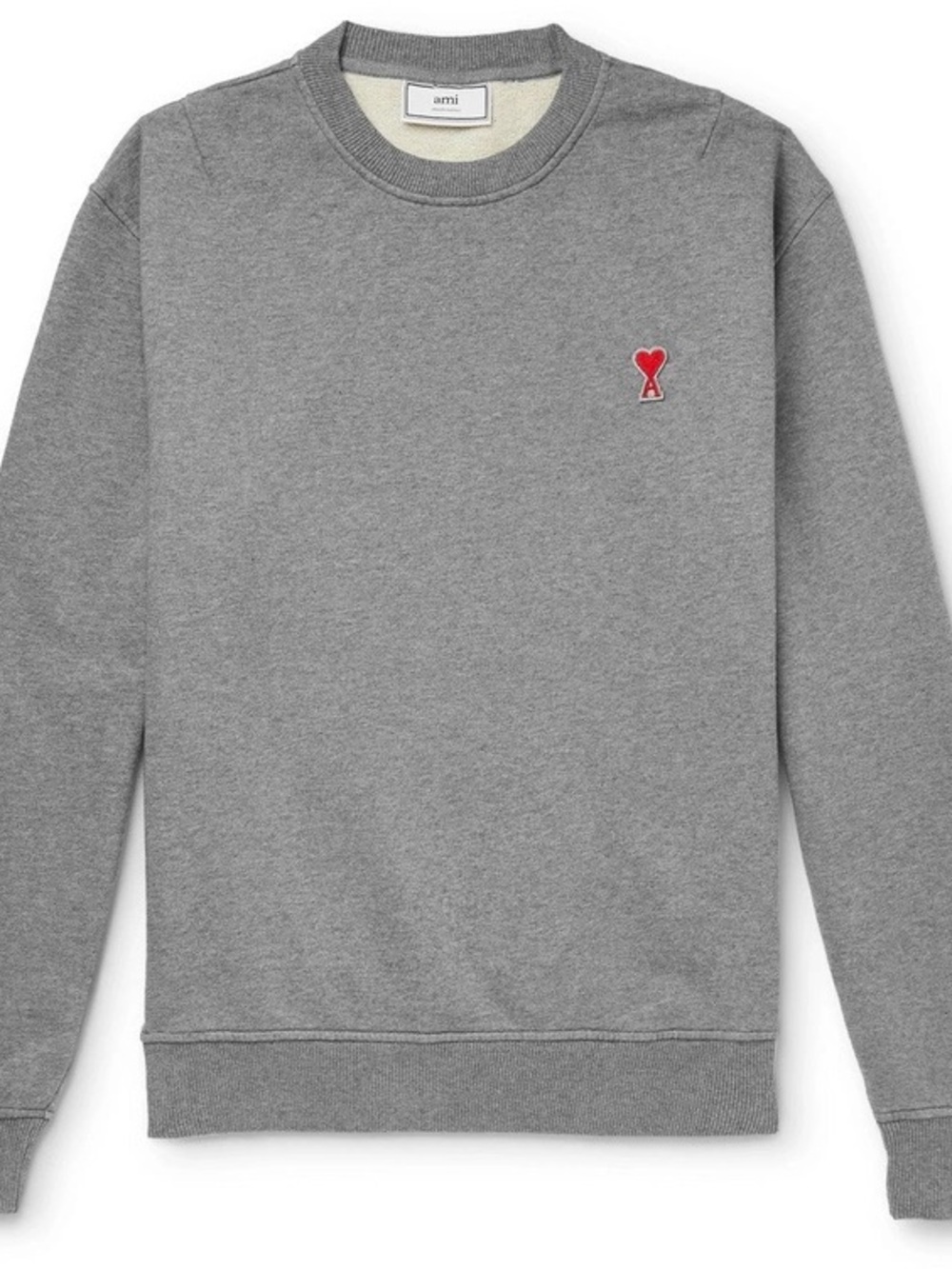 Ami Gray Crewneck Sweatshirt with Red Heart Patch (S)